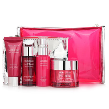 Estee Lauder Nutritious Super-Pomegranate Nourish All Night Set: Night Creme+ Milky Lotion+ Lotion Intense Moist+ Cleansing Form... 4pcs+2bags