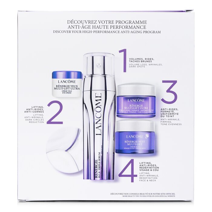 Lancome High Performance Anti-Aging Skincare Set: Renergie Serum 50ml + Day Cream 15ml + Night Cream15ml + Eye Cream 5ml 4pcs