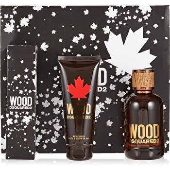 Dsquared2 Wood Man Set Eau De Toilette 100ml & B & Sg 100ml & Black Key Ring