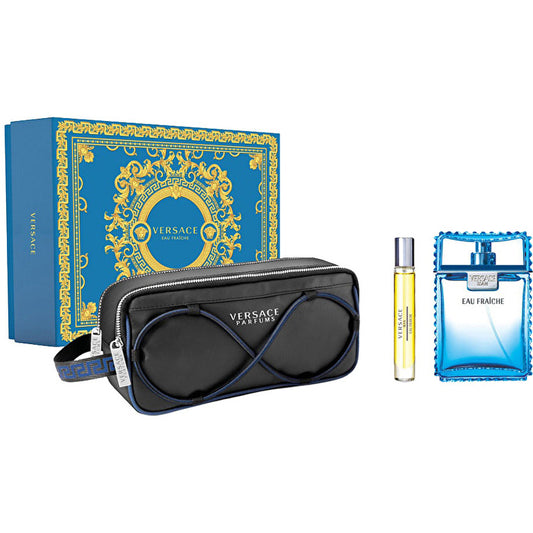 Versace Man Eau Fraiche - Eau De Toilette & Travel Spray 9ml & Toiletries Bag 100ml