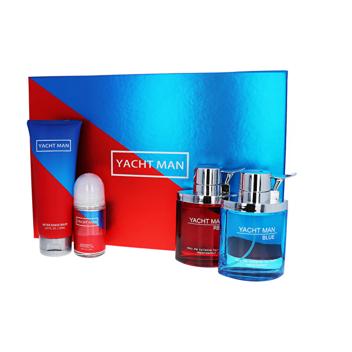 Myrurgia Yacht Man Red 4pc Set Red Eau De Toilette Blue Eau De Toilette 150ml Aftershave Balm & Deodorant Stick 100ml